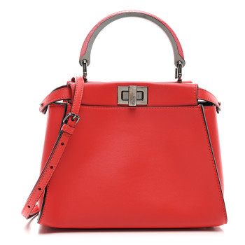 FENDI Vitello Seta Nappa Mini Plexi Handle Peekaboo Iconic Satchel Pomodoro