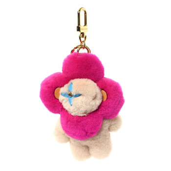 LOUIS VUITTON Mink Fur Vivienne Vision Bag Charm Key Holder Pink Beige