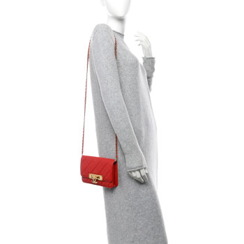 CHANEL Lambskin Quilted Golden Class Wallet on Chain WOC Red