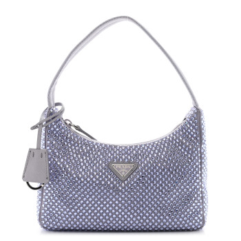 PRADA Satin Crystal Mini Re-Edition 2000 Bag Glicine