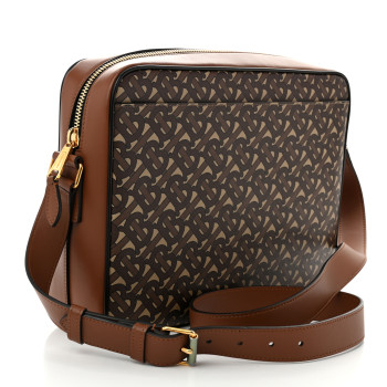 BURBERRY E-Canvas Monogram Calfskin Knight Messenger Bag Bridle Brown