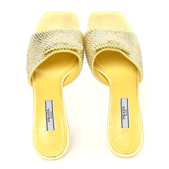 PRADA Satin Crystal Logo 65mm Slide Sandals 36.5 Ananas