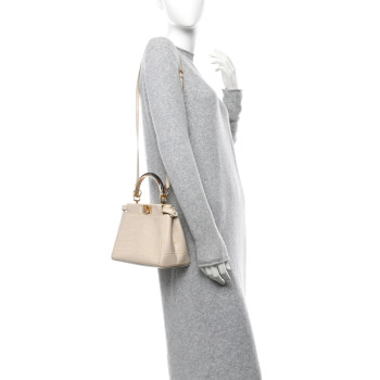 FENDI Crocodile Mini Peekaboo Iconic Satchel Beige Tortoise