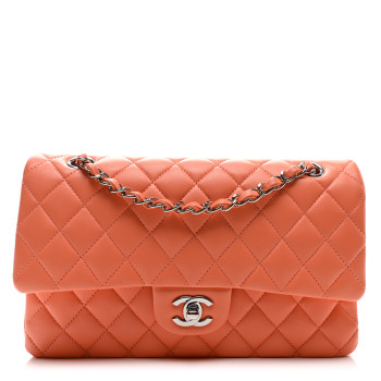 CHANEL Lambskin Quilted Medium Double Flap Orange