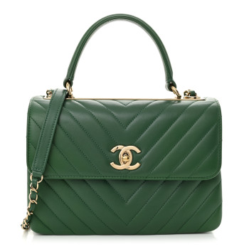 CHANEL Lambskin Chevron Quilted Small Trendy CC Dual Handle Flap Bag Green