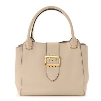 BURBERRY Soft Grain Calfskin Medium Buckle Tote Limestone