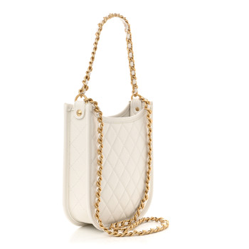 CHANEL Calfskin Quilted CC Hobo Handbag White
