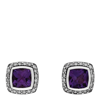 DAVID YURMAN Sterling Silver Diamond Amethyst 7mm Albion Earrings