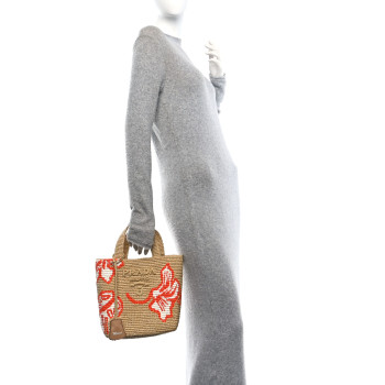 PRADA Raffia Floral Small Logo Tote Naturale Arancio