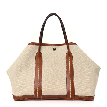 HERMES Barenia Toile Garden Party 36 MM Tote Ecru