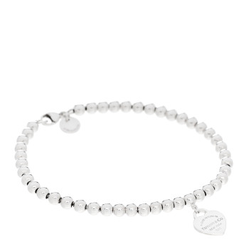 TIFFANY Sterling Silver Enamel 4mm Return To Tiffany Heart Tag Bead Bracelet Blue