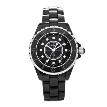 CHANEL Stainless Steel Ceramic Diamond 33mm J12 Quartz Watch Black