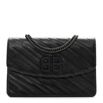 BALENCIAGA Shiny Goatskin Logo Embossed Monochrome BB Wallet On Chain Black
