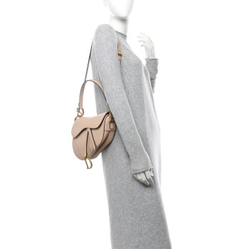 CHRISTIAN DIOR Grained Calfskin Saddle Bag With Strap Warm Taupe