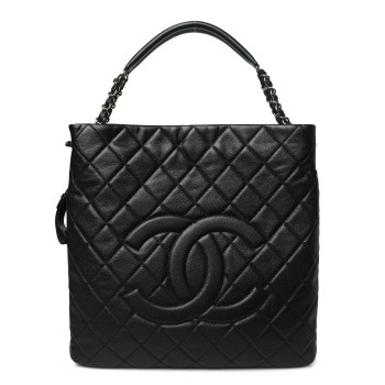 CHANEL Caviar Quilted Expandable Zip Hobo Black
