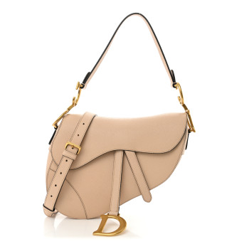 CHRISTIAN DIOR Grained Calfskin Saddle Bag With Strap Warm Taupe