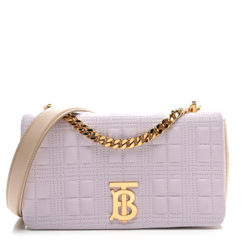 BURBERRY Lambskin Quilted Small Lola Bag Pale Thistle Soft Fawn
