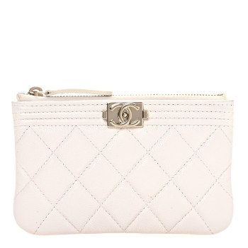 CHANEL Caviar Quilted Zipped Boy Pouch White