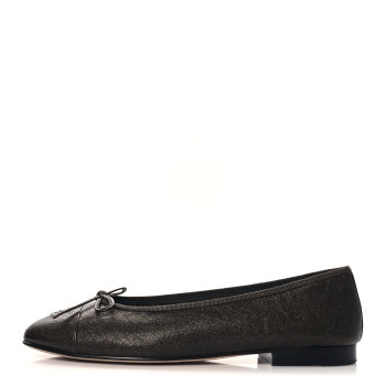 CHANEL Caviar CC Cap Toe Ballerina Flats 38.5 Brown