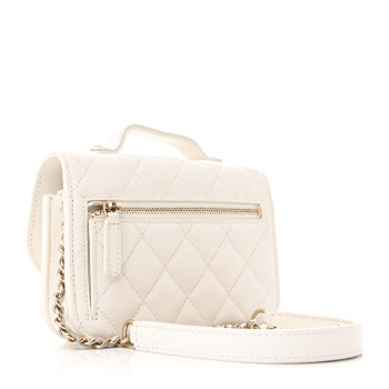 CHANEL Caviar Quilted Business Affinity Clutch With Chain Flap White