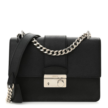 PRADA Saffiano Pattina Crossbody Bag Black