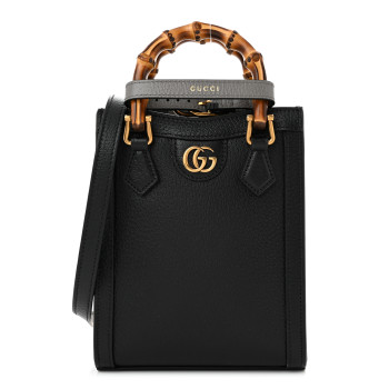 GUCCI Textured Dollar Calfskin Mini Diana Tote Bag Black Dusty Grey