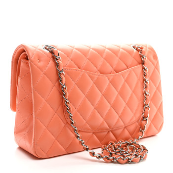 CHANEL Lambskin Quilted Medium Double Flap Orange
