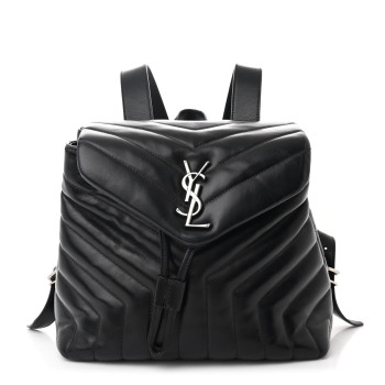 SAINT LAURENT Calfskin Y Quilted Monogram Small Loulou Backpack Black