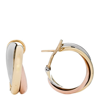 CARTIER 18K Pink Yellow White Gold Classic Trinity Hoop Earrings