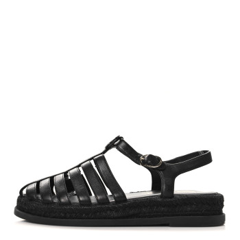 CHANEL Lambskin Espadrille Sandals 37 Black