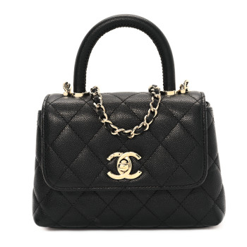 CHANEL Caviar Quilted Coco Handle Clutch With Chain Black