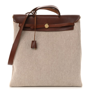 HERMES Toile Vache Calfskin Herbag 39 Natural Havane