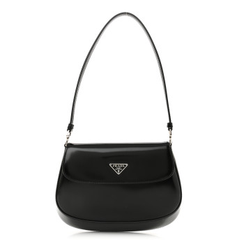 PRADA Spazzolato Cleo Flap Shoulder Bag Black