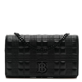 BURBERRY Lambskin Micro Quilted Hannah Wallet On Chain Black