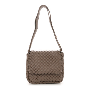 BOTTEGA VENETA Nappa Intrecciato Mini Cobble Shoulder Bag Taupe Grey