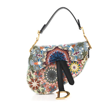 CHRISTIAN DIOR Canvas Embroidered Kaleidiorscopic Mini Saddle Bag Multicolor