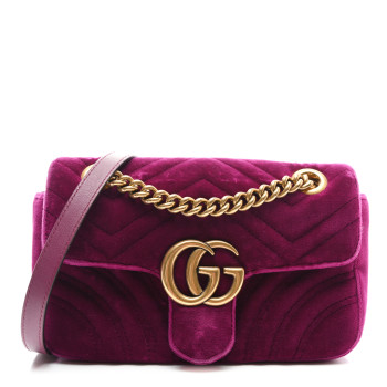 GUCCI Velvet Matelasse Mini GG Marmont Shoulder Bag Fuchsia Violet Cyclamen