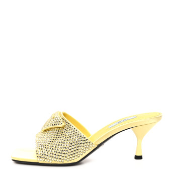 PRADA Satin Crystal Logo 65mm Slide Sandals 36.5 Ananas