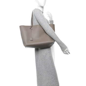 SAINT LAURENT Calfskin Large Shopping Tote Dark Beige