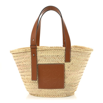 LOEWE Raffia Medium Basket Tote Bag Natural Tan