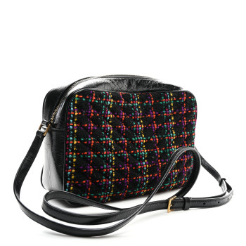 SAINT LAURENT Tweed Calfskin Monogram Lou Camera Bag Black