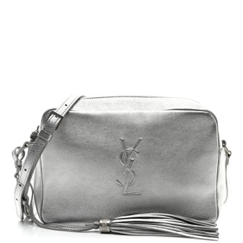 SAINT LAURENT Metallic Calfskin Monogram Small Lou Camera Bag Silver