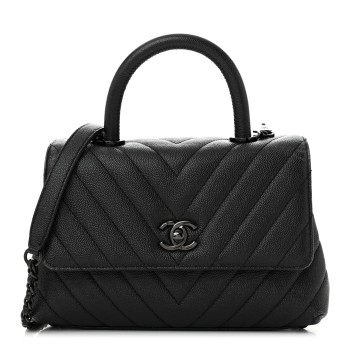 CHANEL Caviar Chevron Quilted Mini Coco Handle Flap So Black