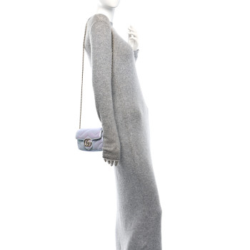 GUCCI Iridescent Nappa Chevron Matelasse Small GG Marmont Shoulder Bag Iridescent Snow Light Blue