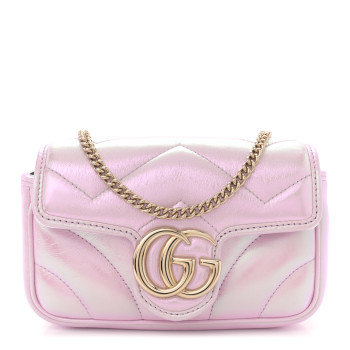 GUCCI Iridescent Nappa Chevron Matelasse Super Mini GG Marmont Shoulder Bag Iridescent Escape Pink