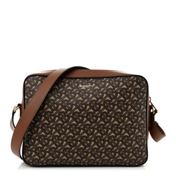 BURBERRY E-Canvas Monogram Calfskin Knight Messenger Bag Bridle Brown