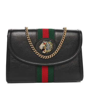 GUCCI Textured Calfskin Web Small Rajah Slim Flap Shoulder Bag Black