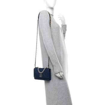 CHANEL Denim Quilted Chanel 19 Wallet On Chain WOC Blue