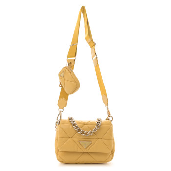 PRADA Nappa Re-Nylon Triangle Quilted Patchwork System Flap Shoulder Bag Ginestra