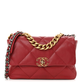 CHANEL Lambskin Quilted Large Chanel 19 Flap Red